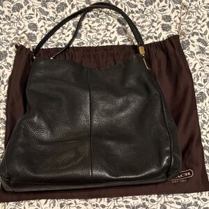 Coach Black Pebbled Leather Shoulder Bag with Gold-Tone Accents